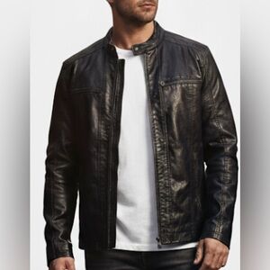 Levi's Faux Black Leather Jacket Mens XL Full Zip Quilt Lining Zip Pockets